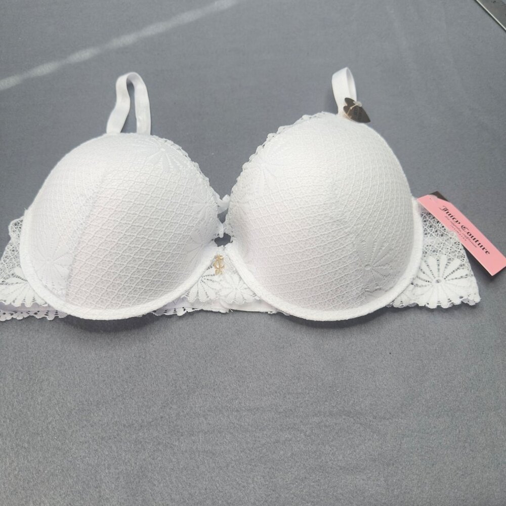 Juicy Couture 40C Bra Sexy Push Up Lace Adjustable Straps White New With Tags